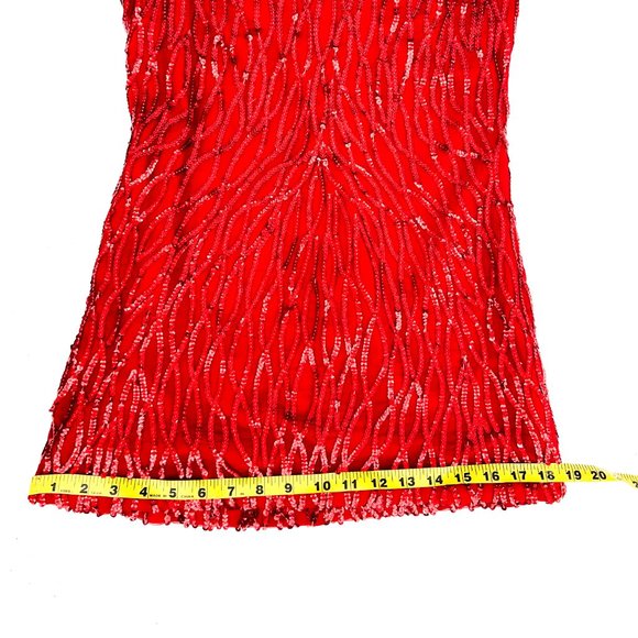 vintage red sequin dress v-neckline & back cutout 100% pure silk - Picture 6 of 7